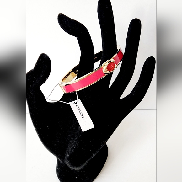 COACH Bangle Bracelet in Bright Strawberry Pink & Gold Magnetic Closure - Picture 2 of 6
